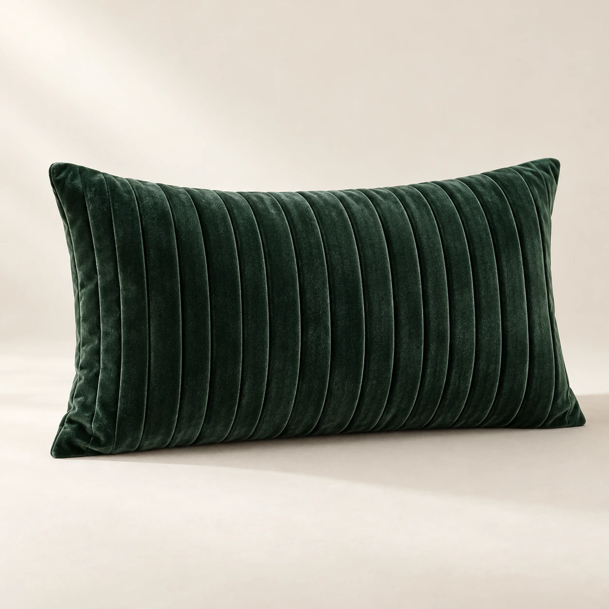 The Pleated Lumbar, Parallel pleats, Forest Green velvet cushion cover