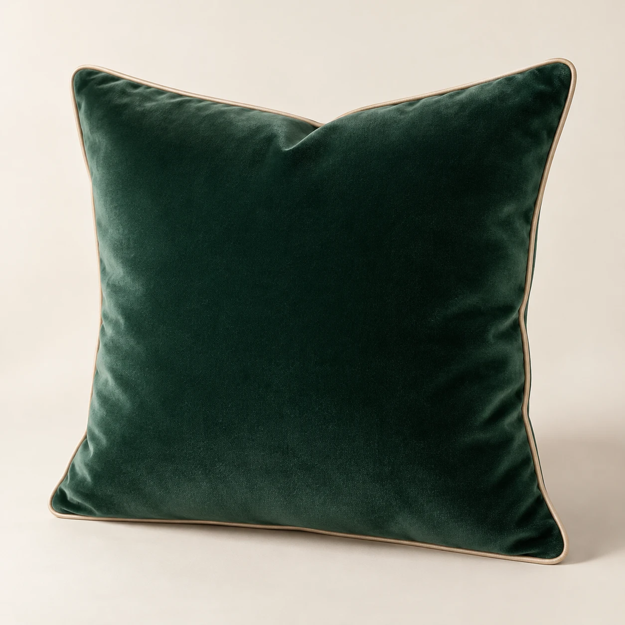The Champagne Frame, Champagne textile piping, Forest Green velvet cushion cover