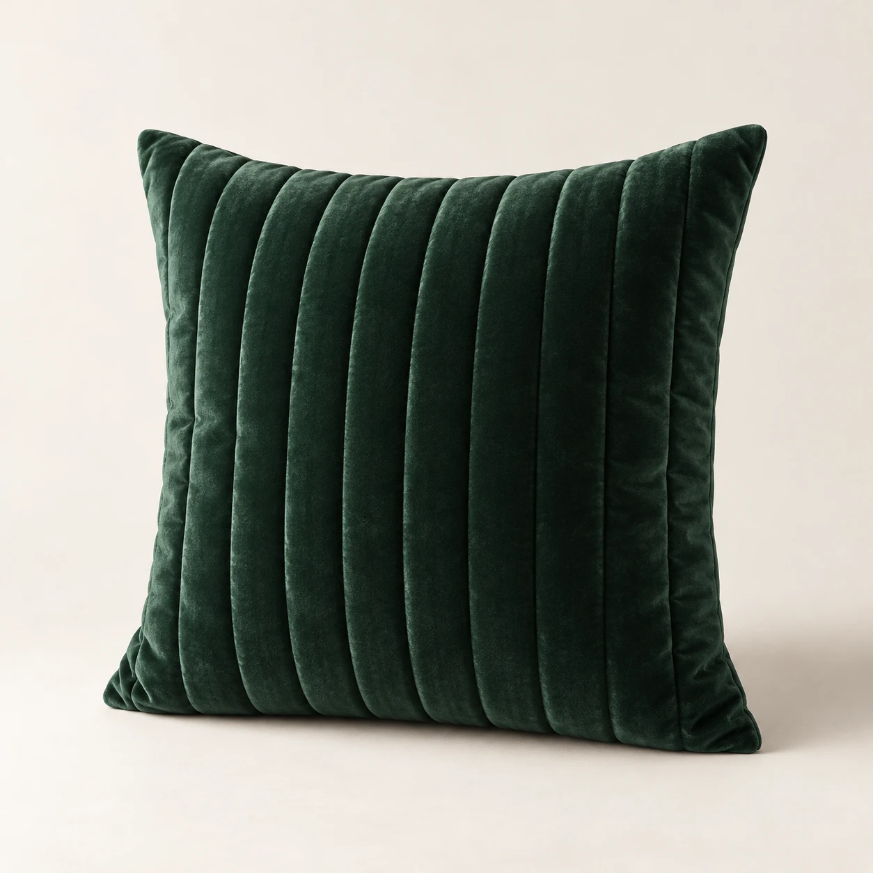 The Channel Square, Vertical channel quilting, Forest Green velvet cushion cover