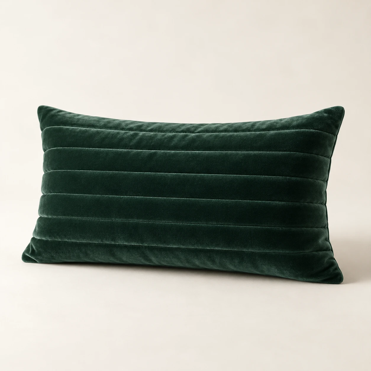 The Channel Lumbar, Horizontal channel quilting, Forest Green velvet cushion cover