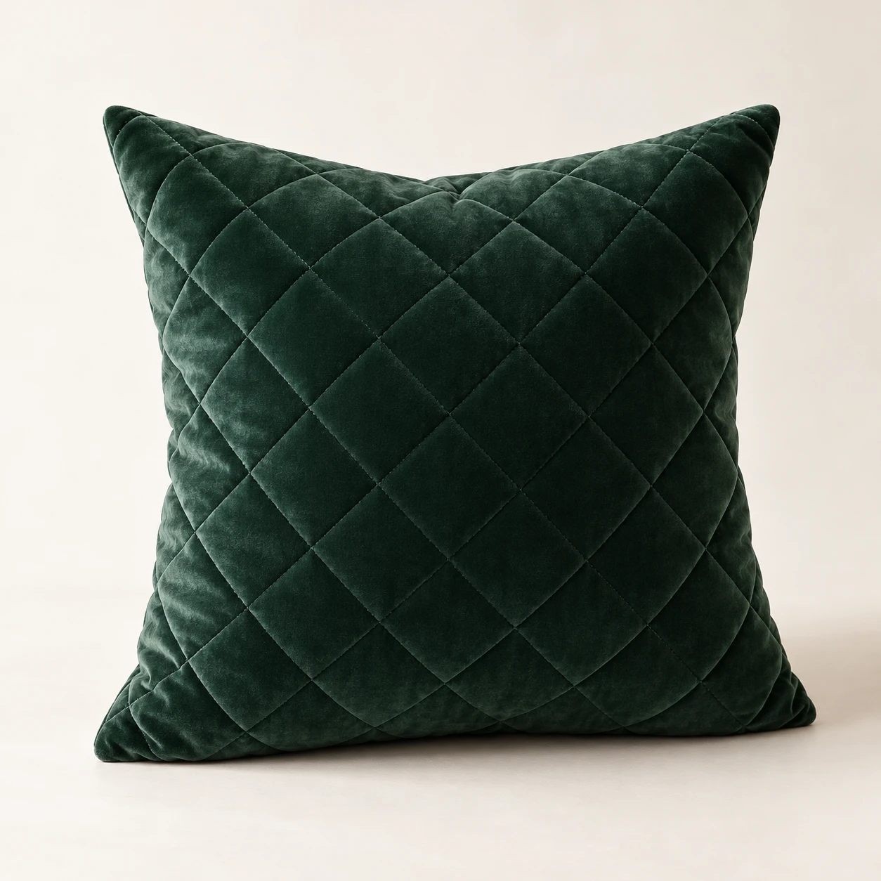 The Diamond Stitch, Diamond quilting, Forest Green velvet cushion cover
